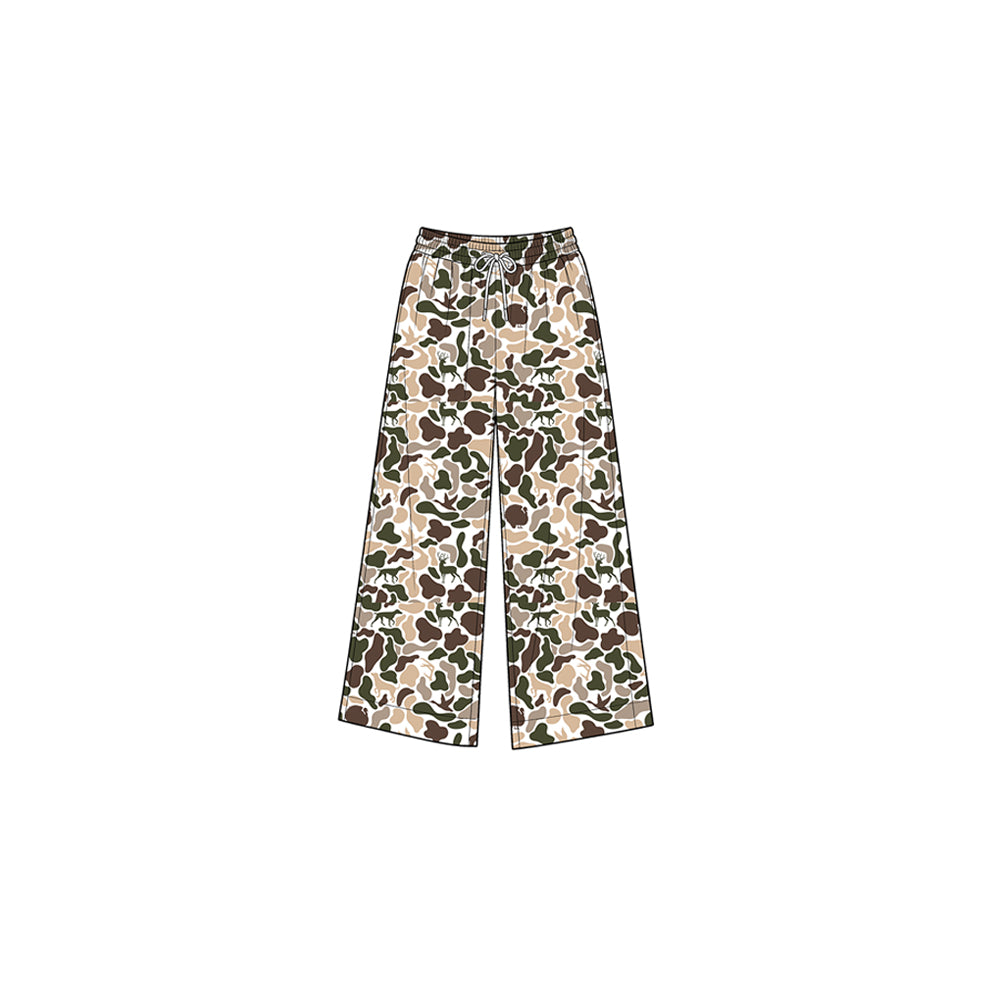 8.1 P1105 Preorder Brown Khaki Camo Print Girls Bottom Yoga Pockets Straight Pants