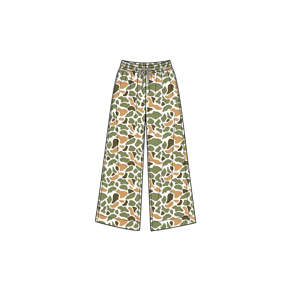 8.1 P1106 Preorder Orange Green Camo Print Girls Bottom Yoga Pockets Straight Pants