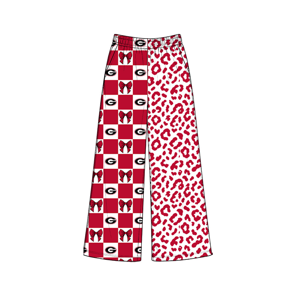 8.3 P1118 Preorder Adult Teams Georgia Bows Checkered Leopard Print Woman Bottom Pockets Straight Pants