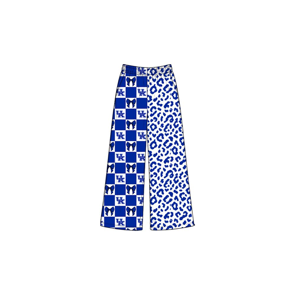8.3 P1122 Preorder Teams Kentucky Bows Checkered Leopard Print Girls Bottom Pockets Straight Pants
