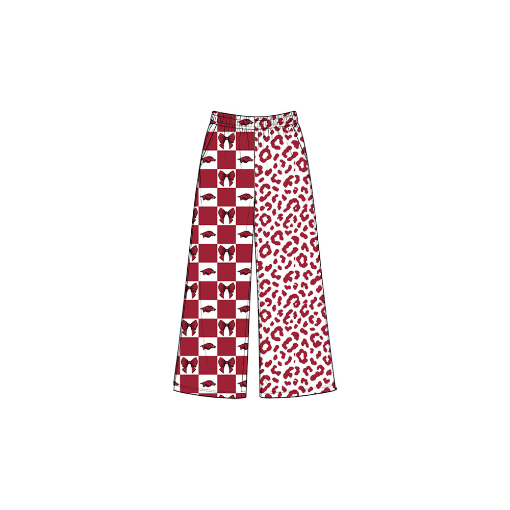 8.3 P1125 Preorder Teams Arkansas Bows Checkered Leopard Print Girls Bottom Pockets Straight Pants