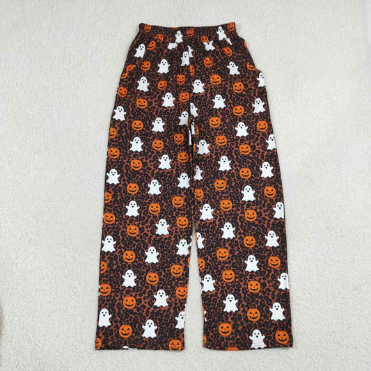 P1131 Adult Ghost Pumpkin Leopard Print Pockets Woman Halloween Straight Pants