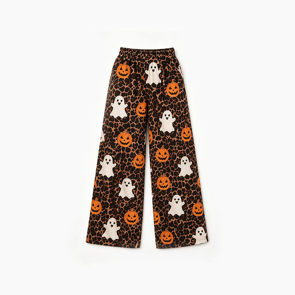 8.5 Preorder Baby Girls Halloween Leopard Ghost Pumpkin Wide Leg Pants