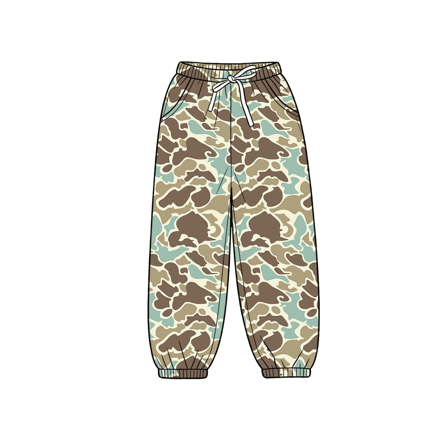 8.8 P1140 Preorder Brown Blue Camo Print Kids Pockets Bottom Joggers Pants