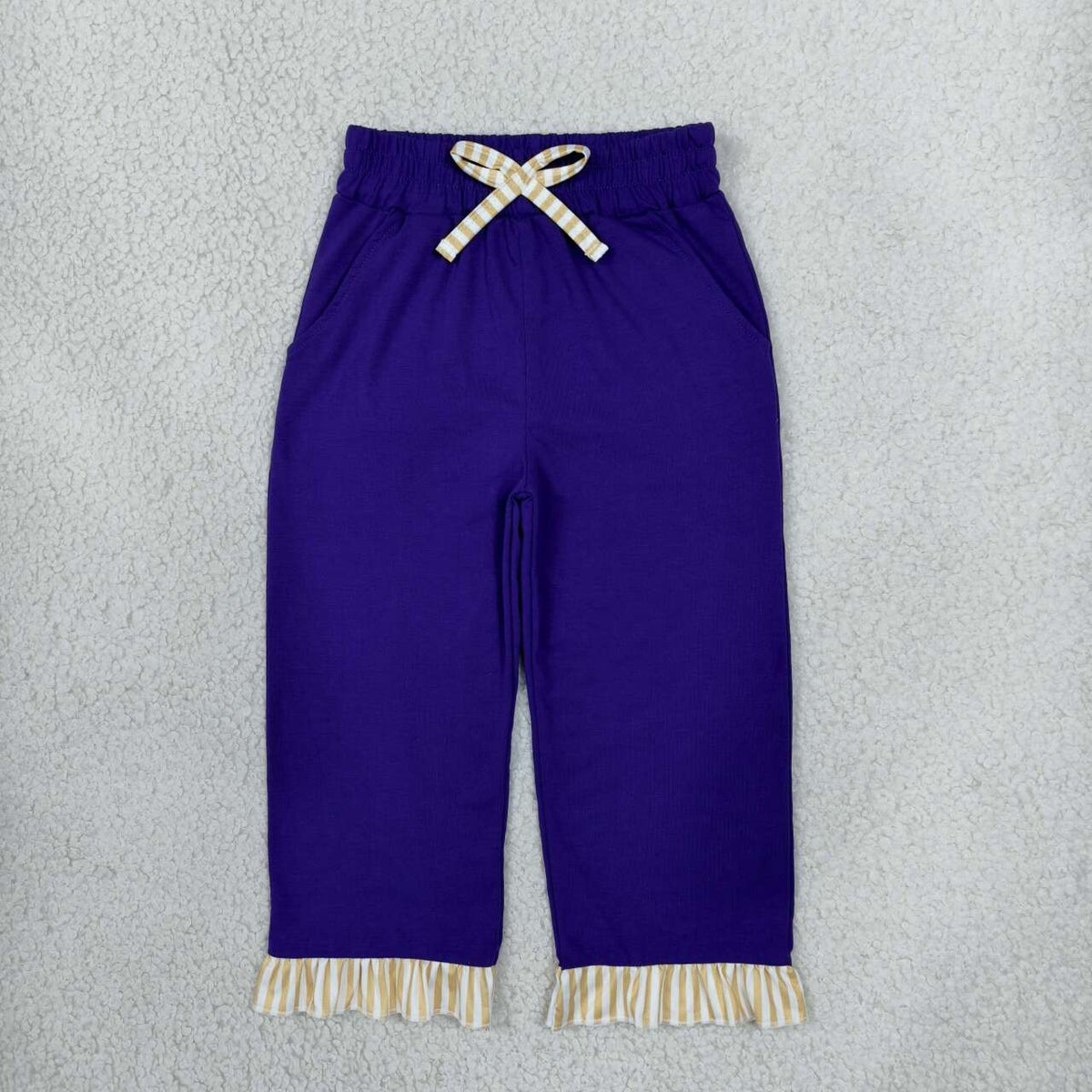 P1155 Deep Purple Wide Leg with Pink Stripe Girls Bottom Pants