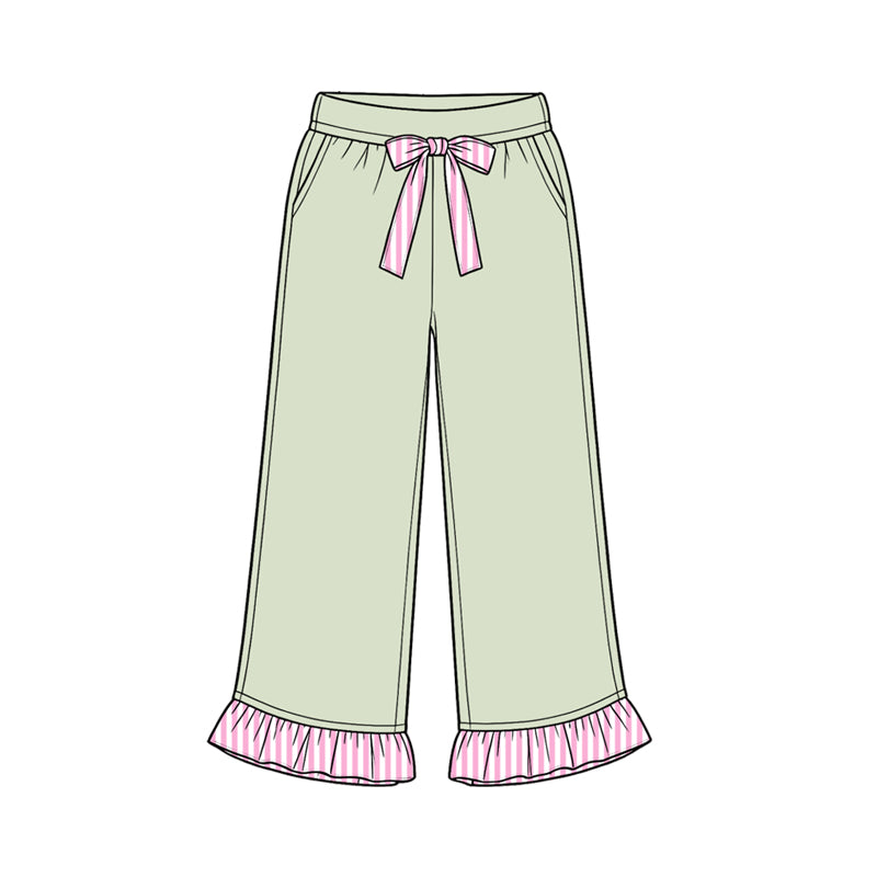 8.15 Preorder Kids Girls Light Green Girls Wide Leg with Pink Stripe