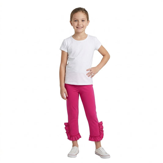 P1161 Hot Pink Cotton Ruffle Girls Bottom Pants