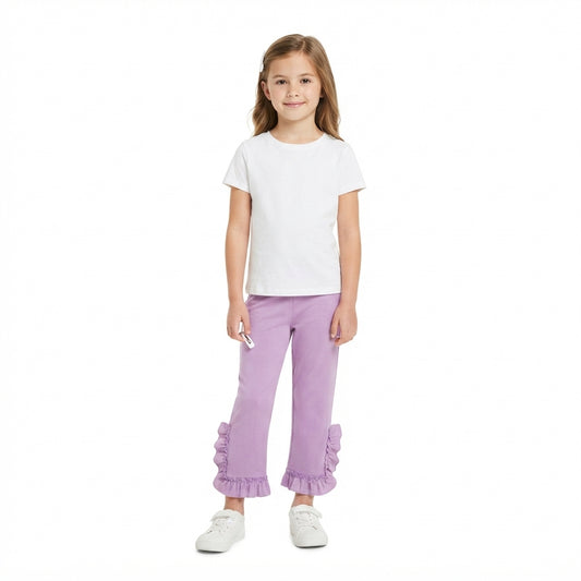 P1162 Purple Cotton Ruffle Girls Bottom Pants