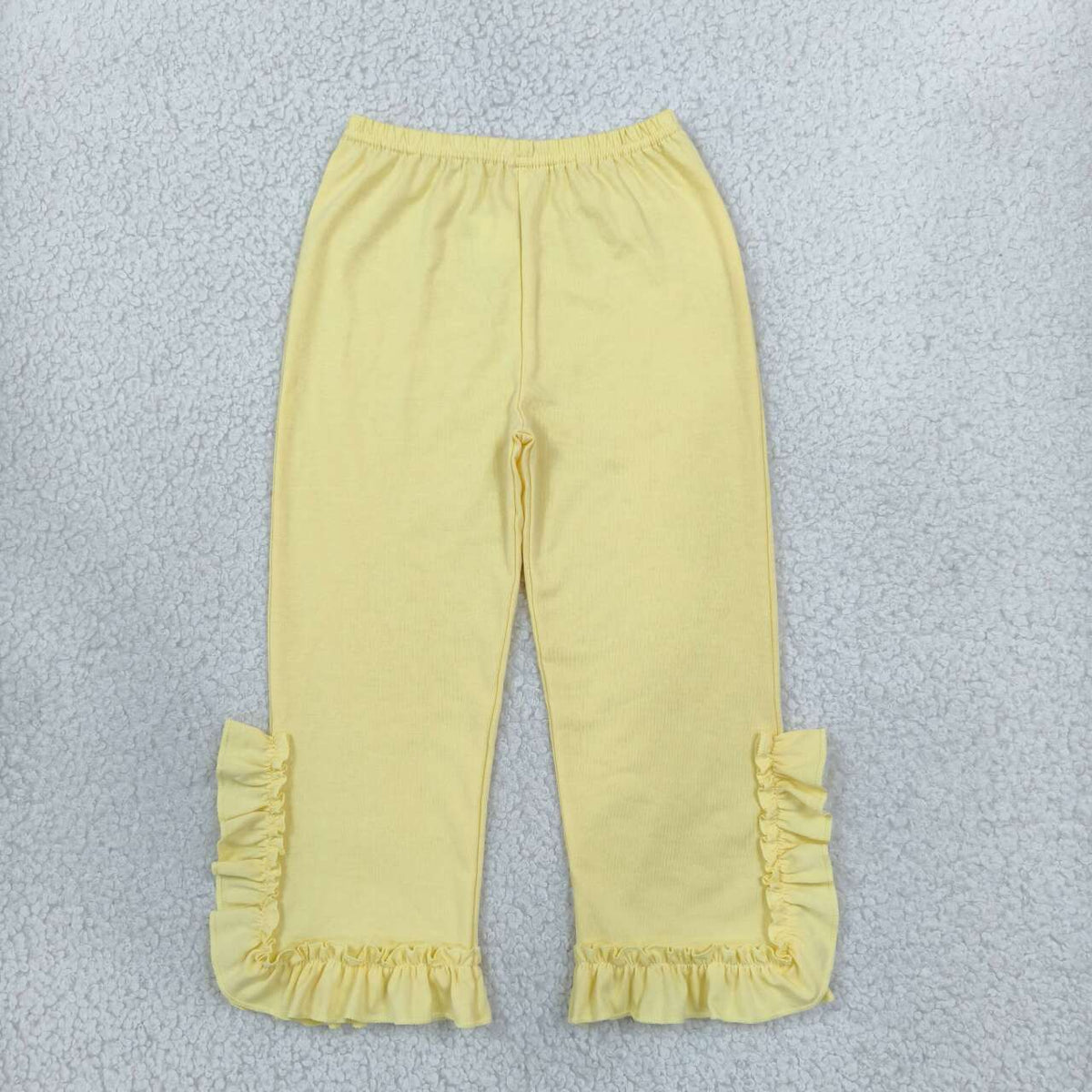 P1163 Yellow Cotton Girls Ruffle Bottom Pants