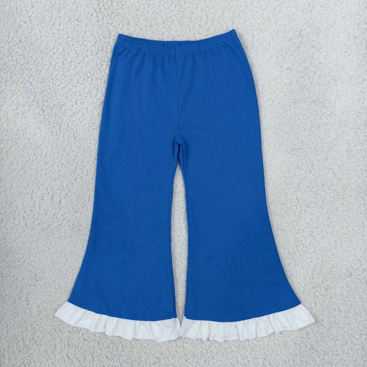 P1170 Royal Blue With White Ruffle Hem Flare Girls Bottom Bell Pants
