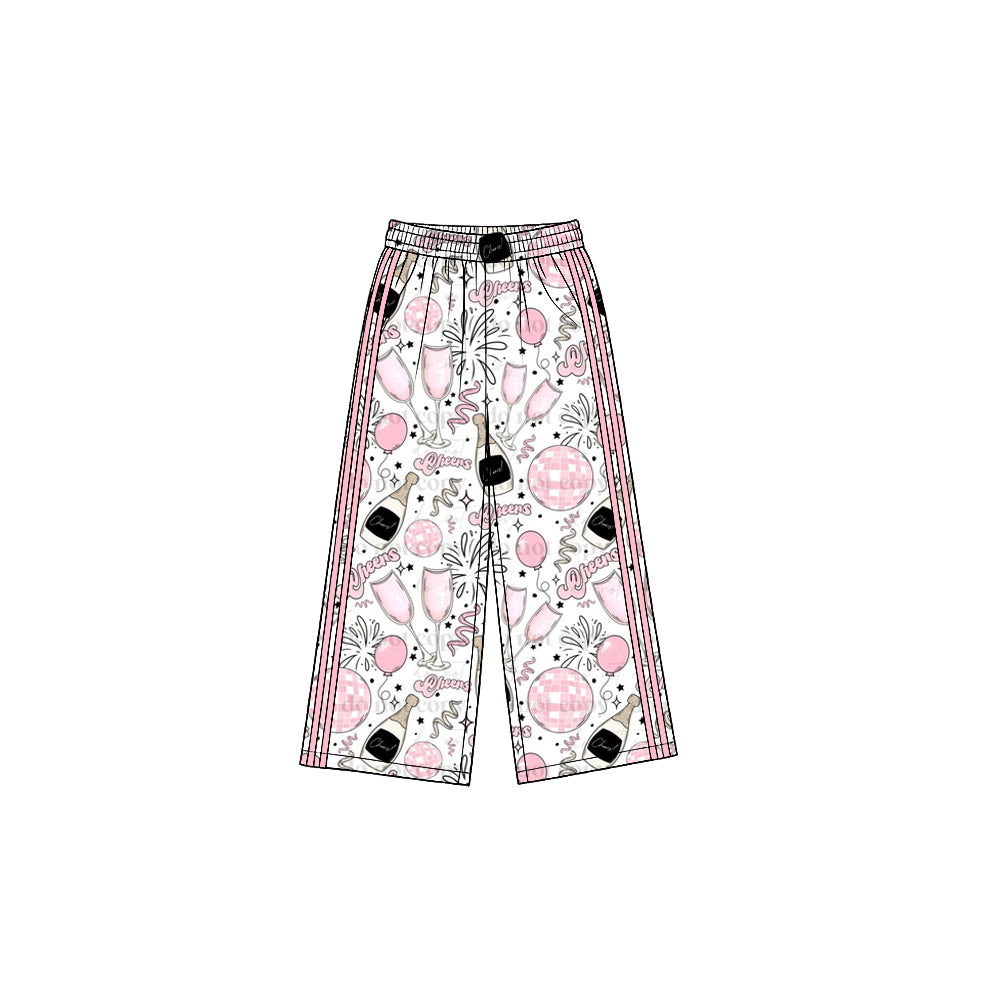 8.19 P1175 Preorder Cheers Stars Pink Print Girls Happy New Year Bottom Straight Yoga Pants