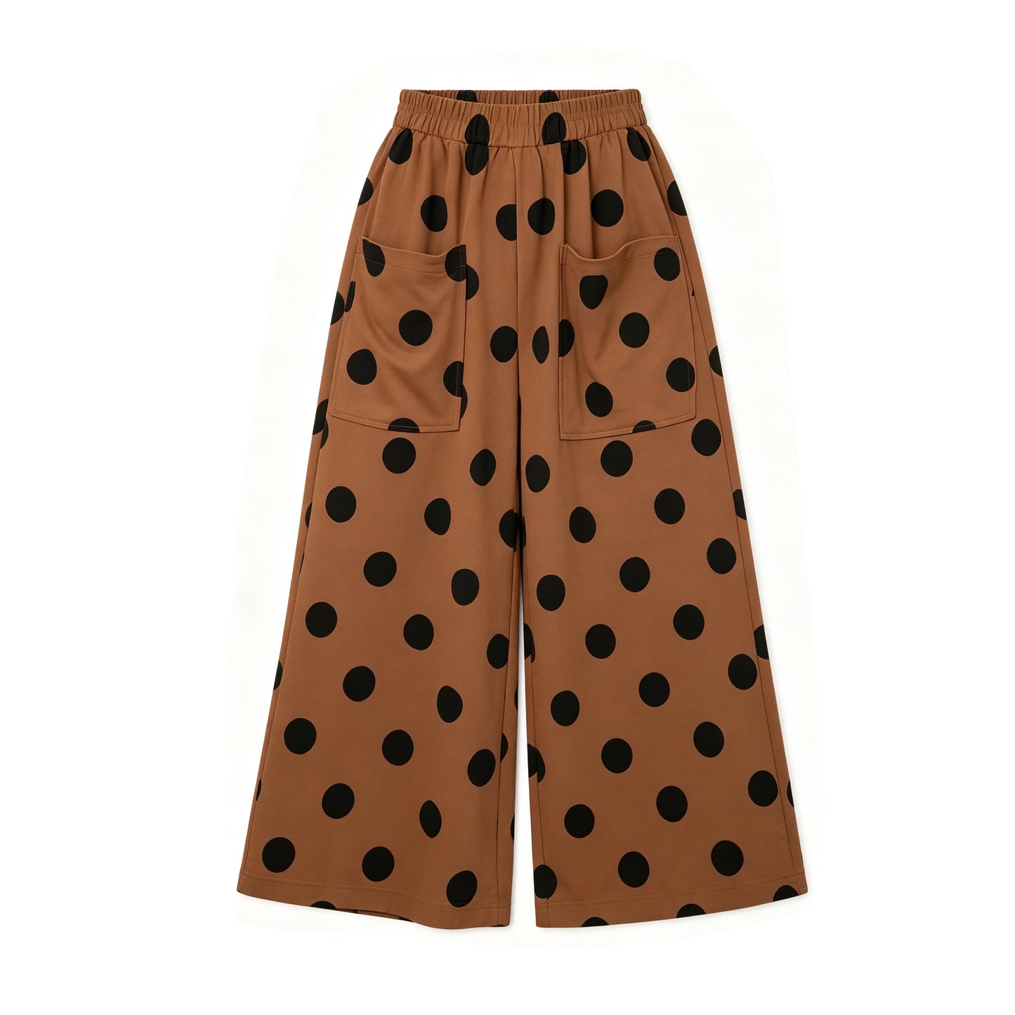 9.5 P1250 Preorder Adult Brown Dots Print Pockets Woman Bottom Straight Pants