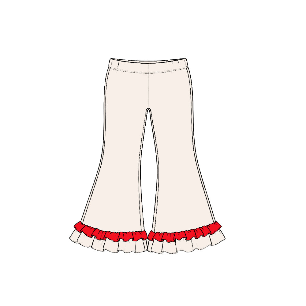 10.22 Preorder P1310 Cream Color Red Ruffle Girls Bell Bottom Pants