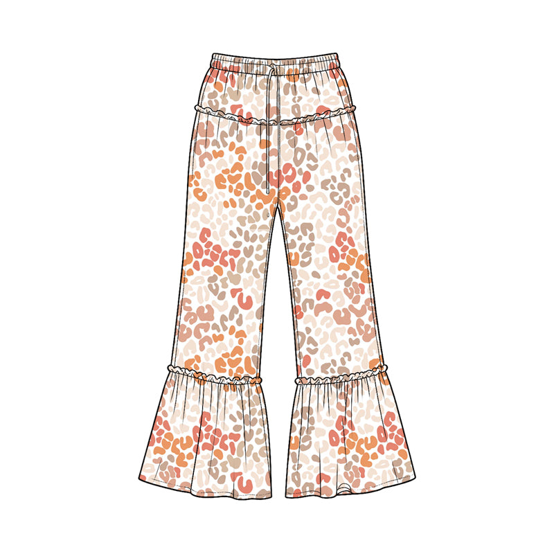 10.27 P1317 Preorder Pink Orange Leopard Print Girls Bell Bottom Pants