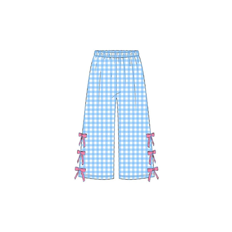 10.30 P1320 Preorder KIds Girls Blue GIngham Pants with Bow