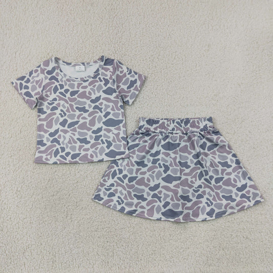 GSD2724 Grey Camo Short Sleeve Top Skort Girls Summer Clothes Set