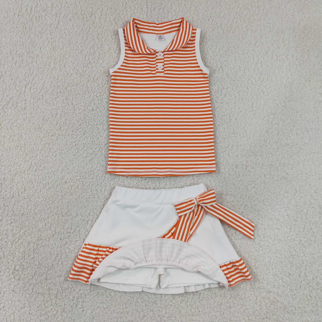 Kids Girls Orange Striped Sleeveless Tank Top With Skort Active Outfit