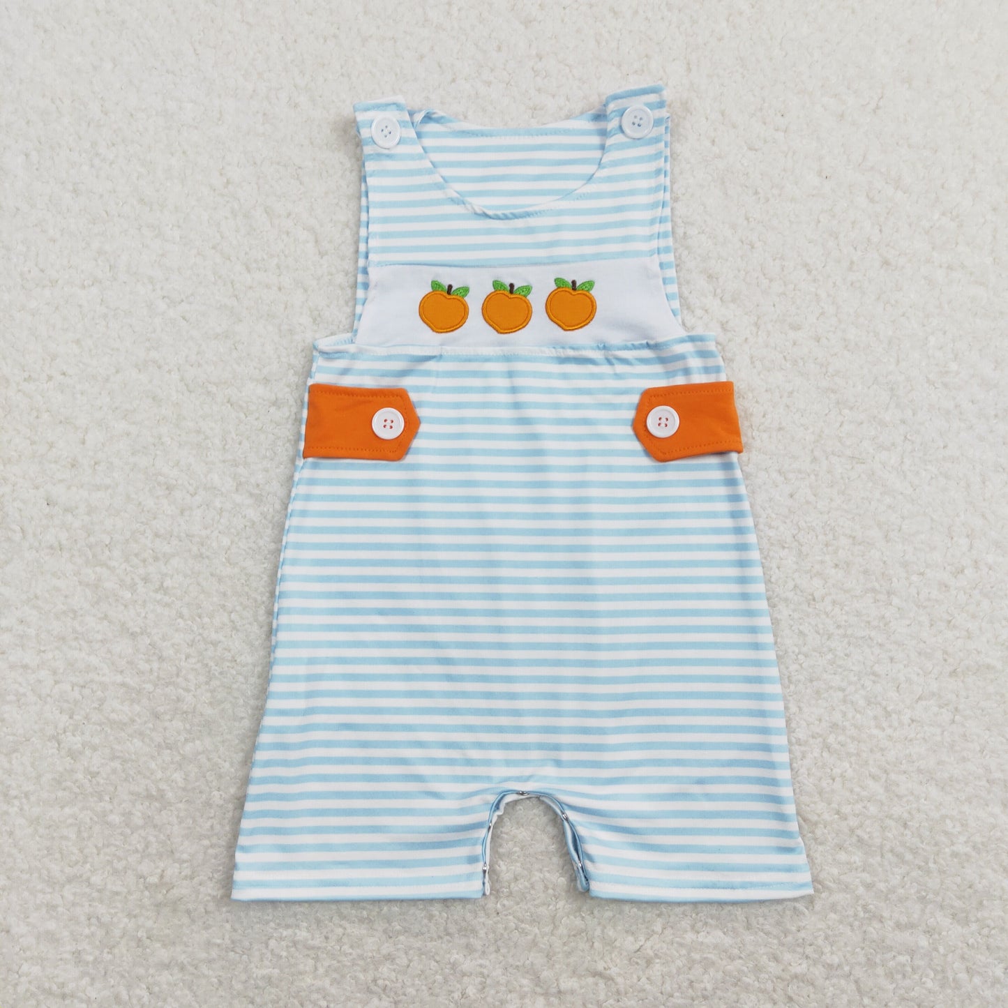SR0738 Peach Embroidery Stripes Baby Boys Summer Romper