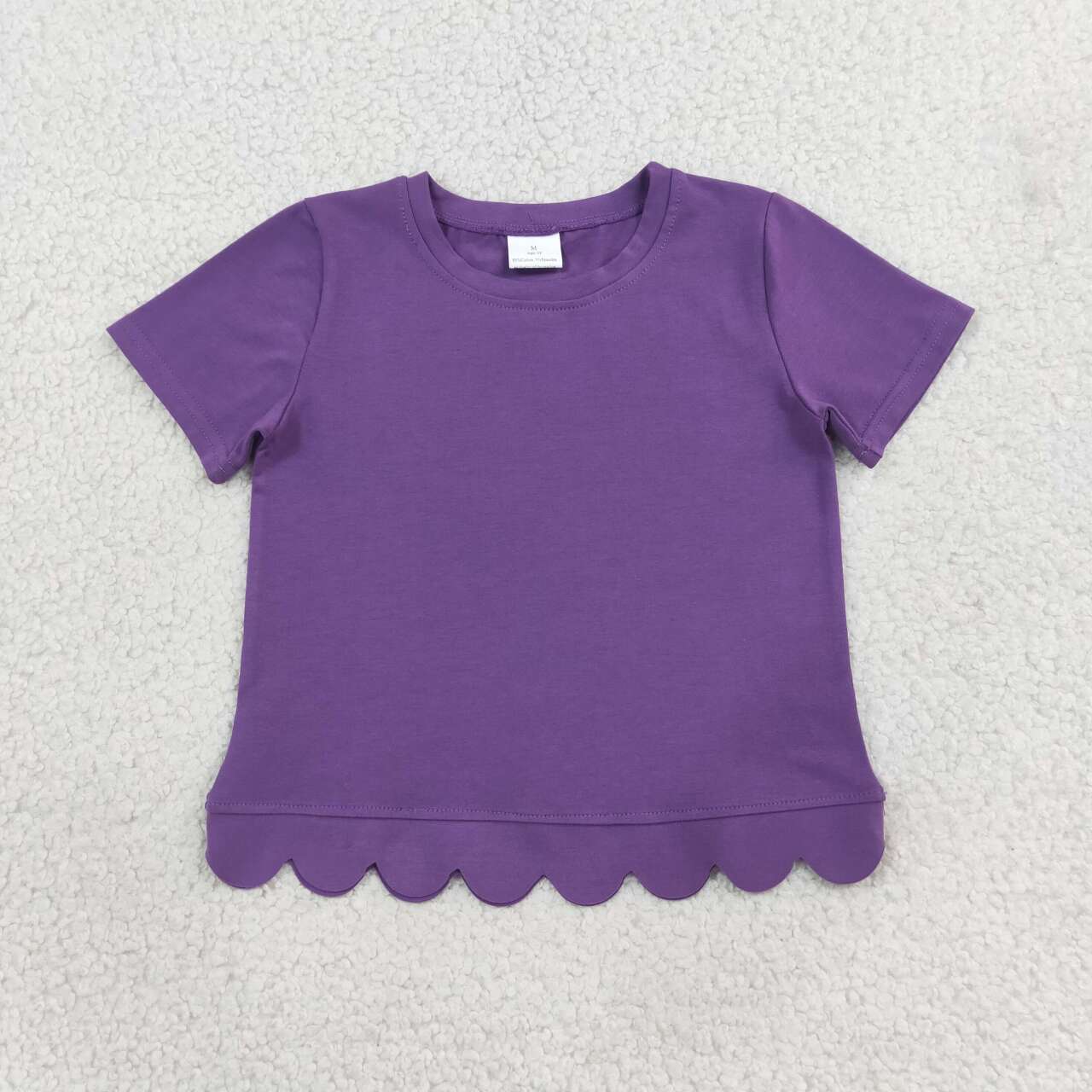 GT1776 Purple Cotton Girls Scallop Edge Short Sleeve T-shirts Top
