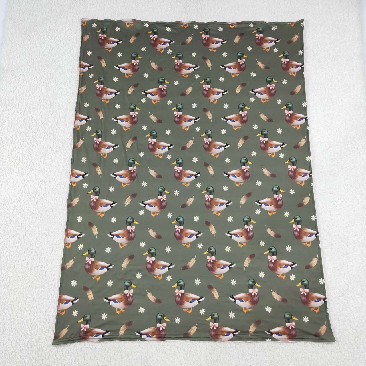 BL0283 Duck Call Feather Flowers Print Baby Girls Blanket