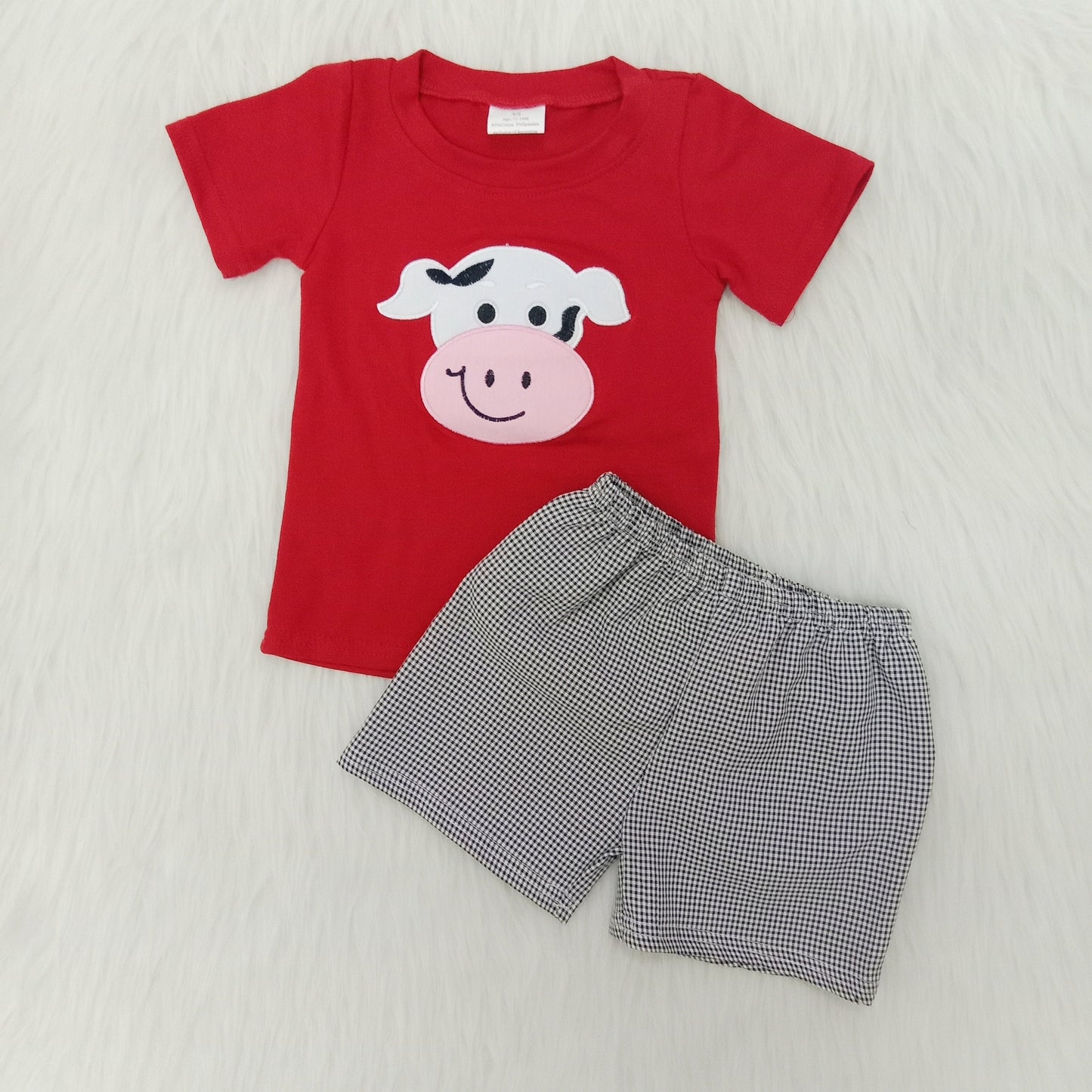Boys summer cow print embroidery outfits D13-1