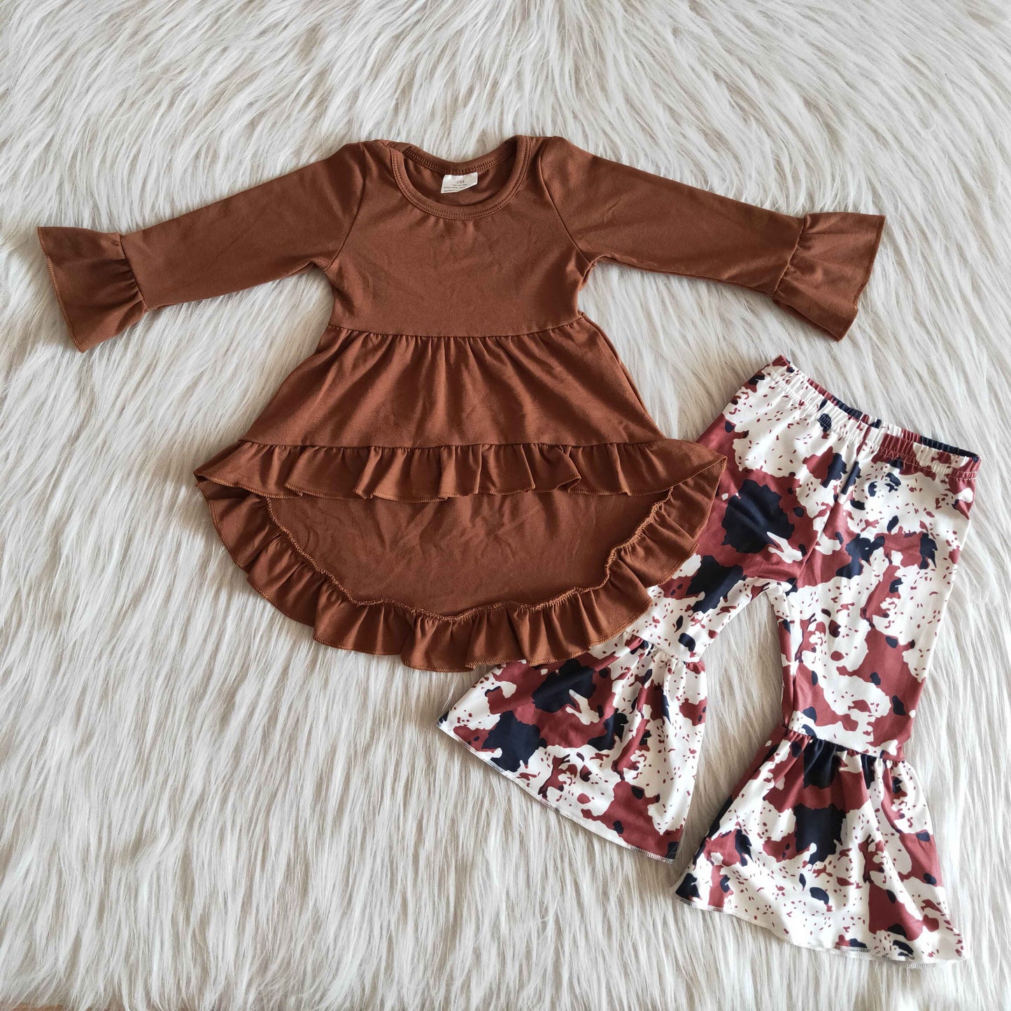 Brown high low top match bell pants outfits 6 B4-19