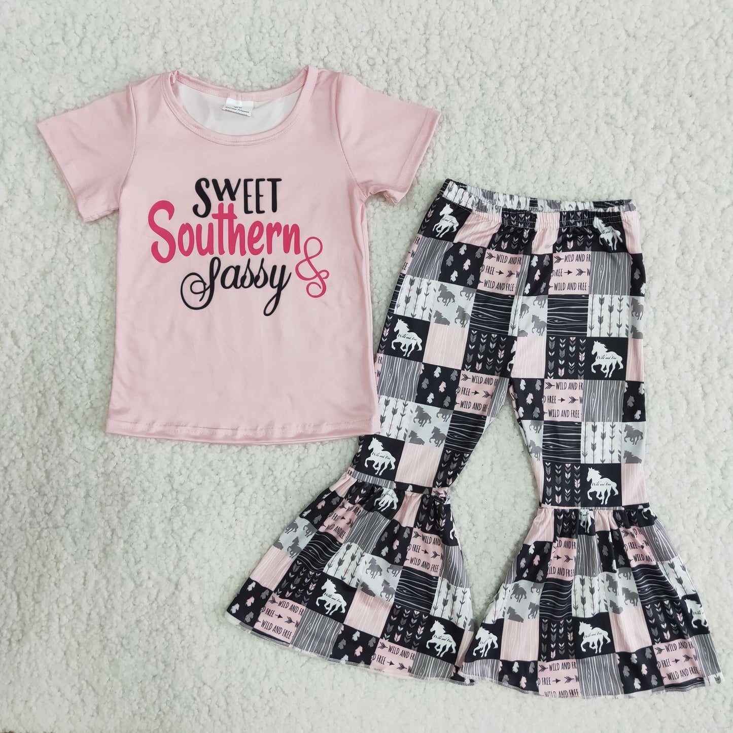Short sleeve bell bottom pants outfits A0-16