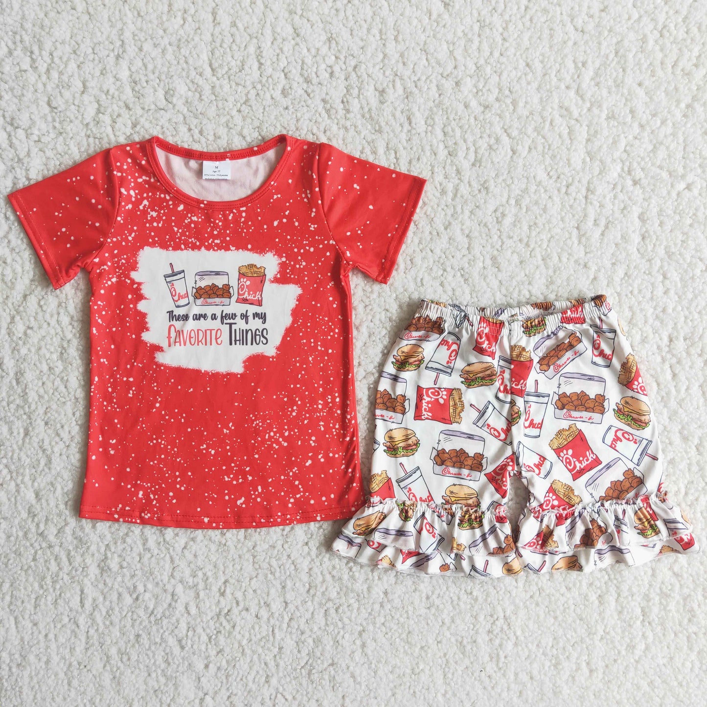 (Promotion)C15-23 fried chicken red top ruffles shorts girls summer outfits