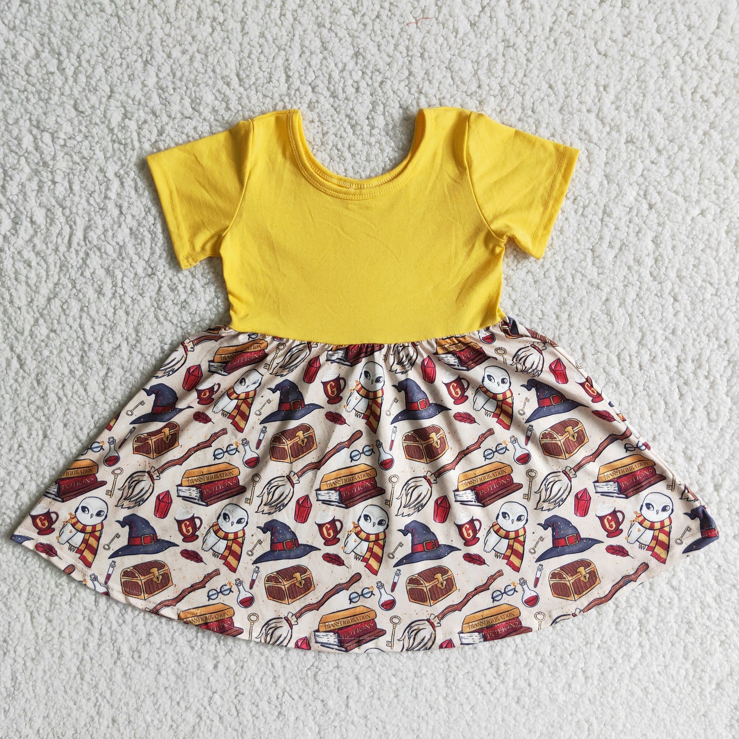 (Promotion)Cartoon Magic Movie Harr* Girls Short Sleeve Knee Length Dress B15-1