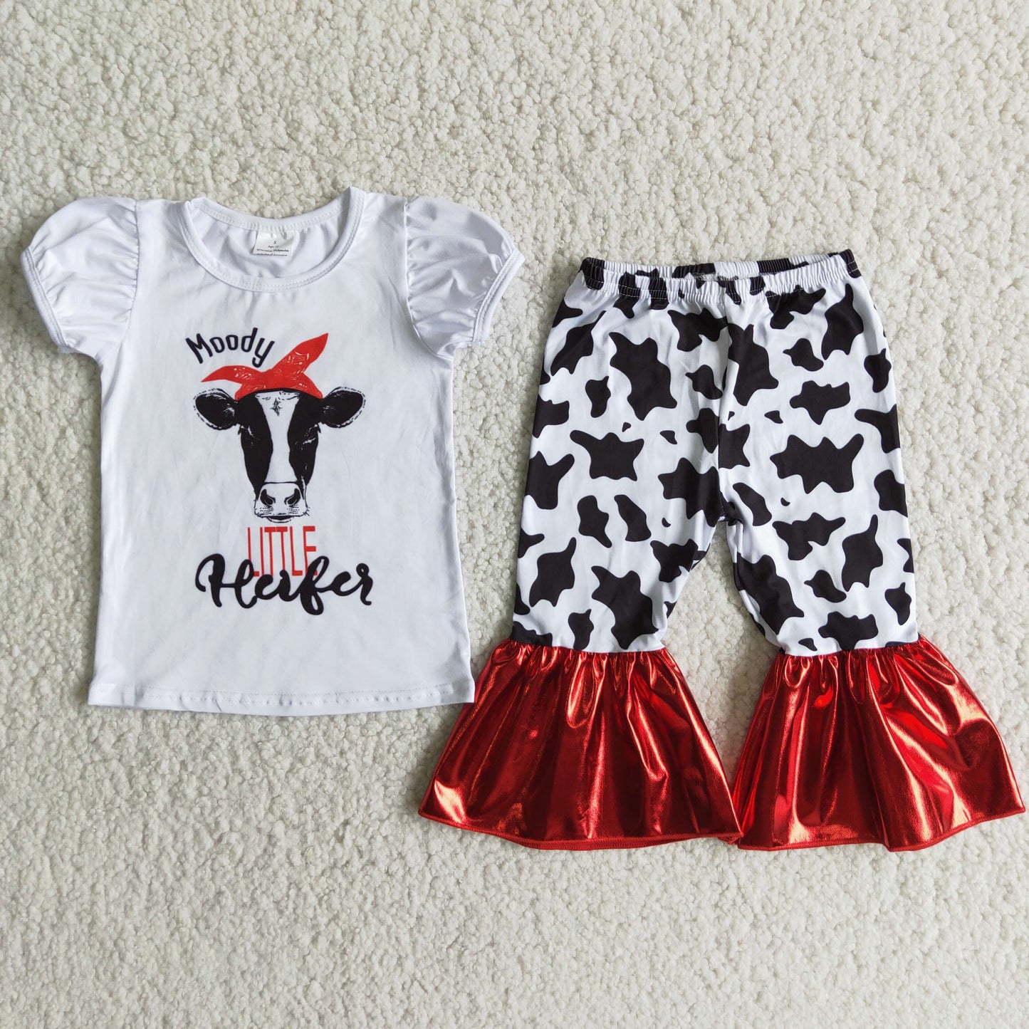 Moody heifer print bell bottom capri pants outfits B13-1