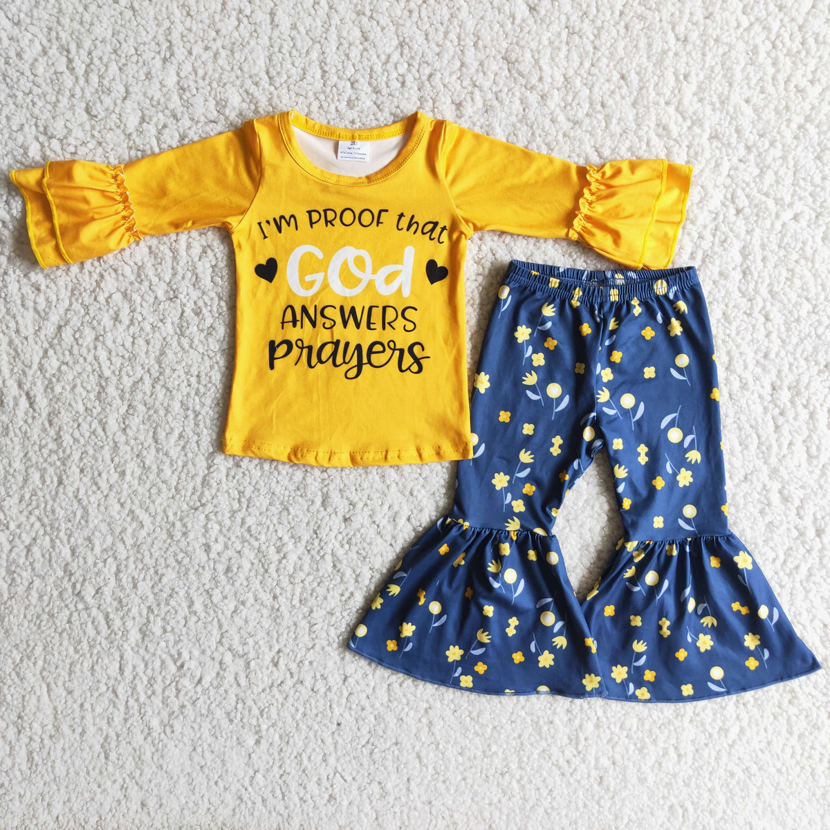 (Promotion)6 A3-30 God Answers Prayers Flowers Bell Pants Girls Fall Outfits