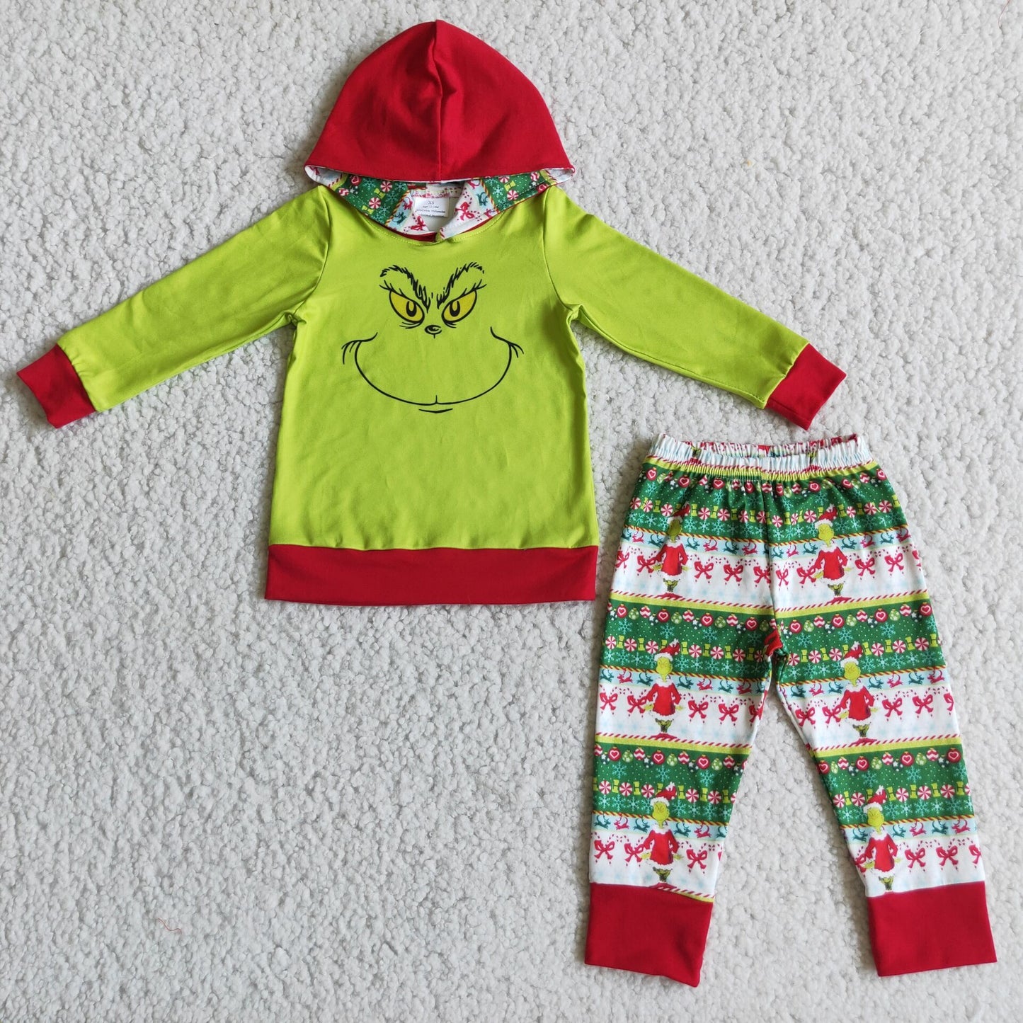 (Promotion)6 A15-18 Green Frog Hoodie Top Pants Boy's Christmas Clothes Set