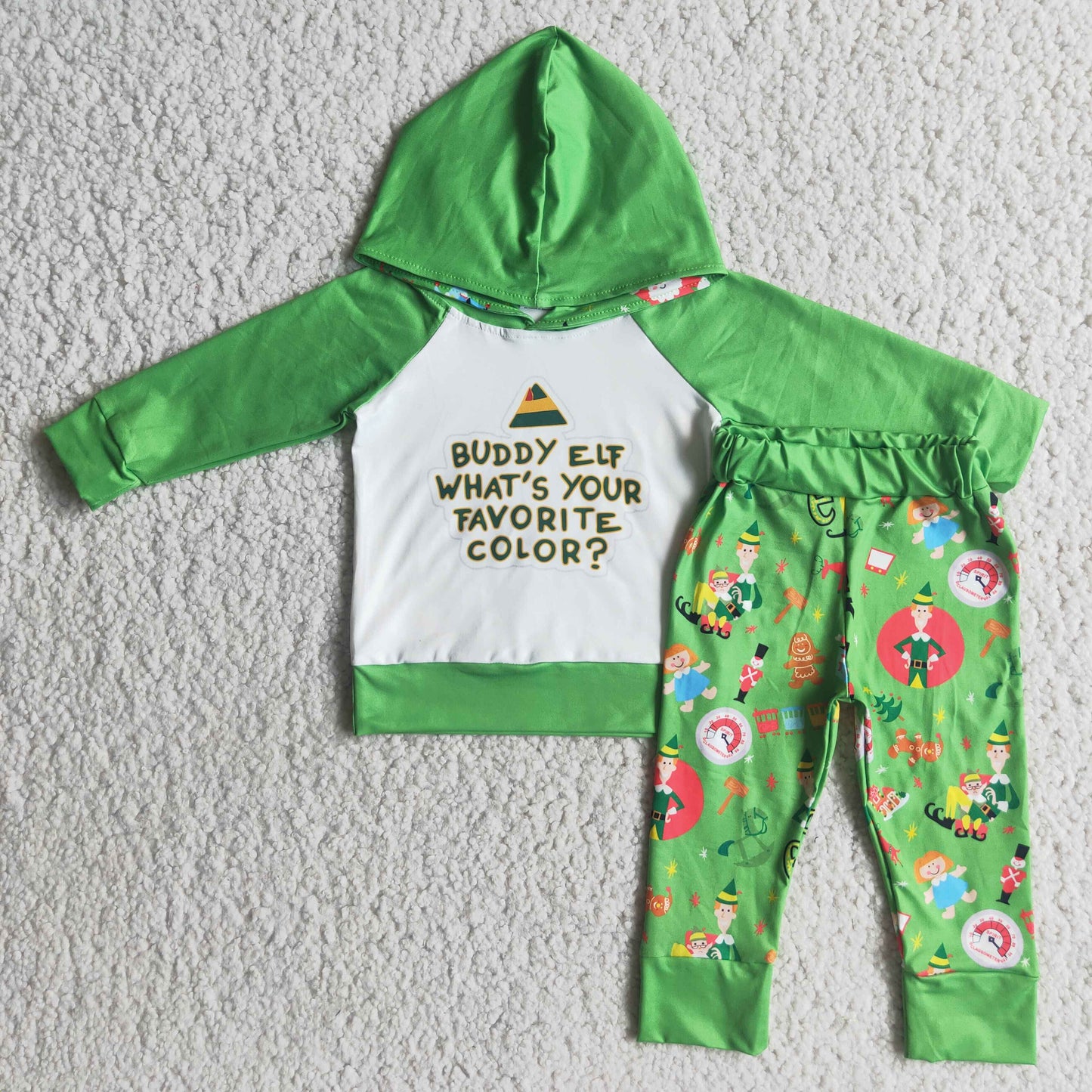 (Promotion) 6 A7-20 Film Characters Hoodie Top Green Pants Boys Christmas Clothes Set