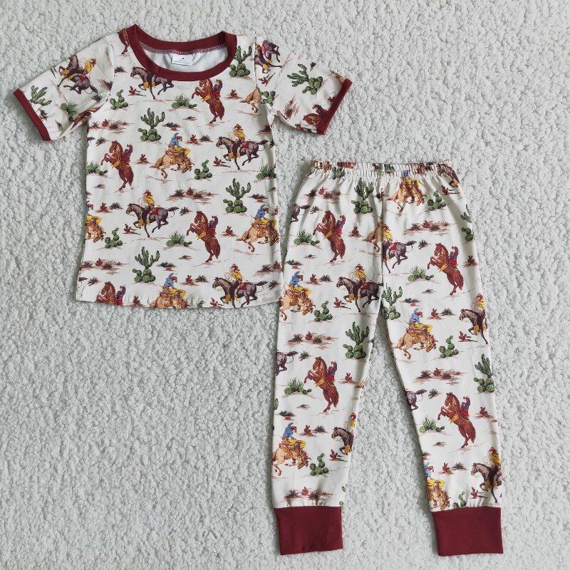 Boys short sleeve cowboy print western pajamas D4-14