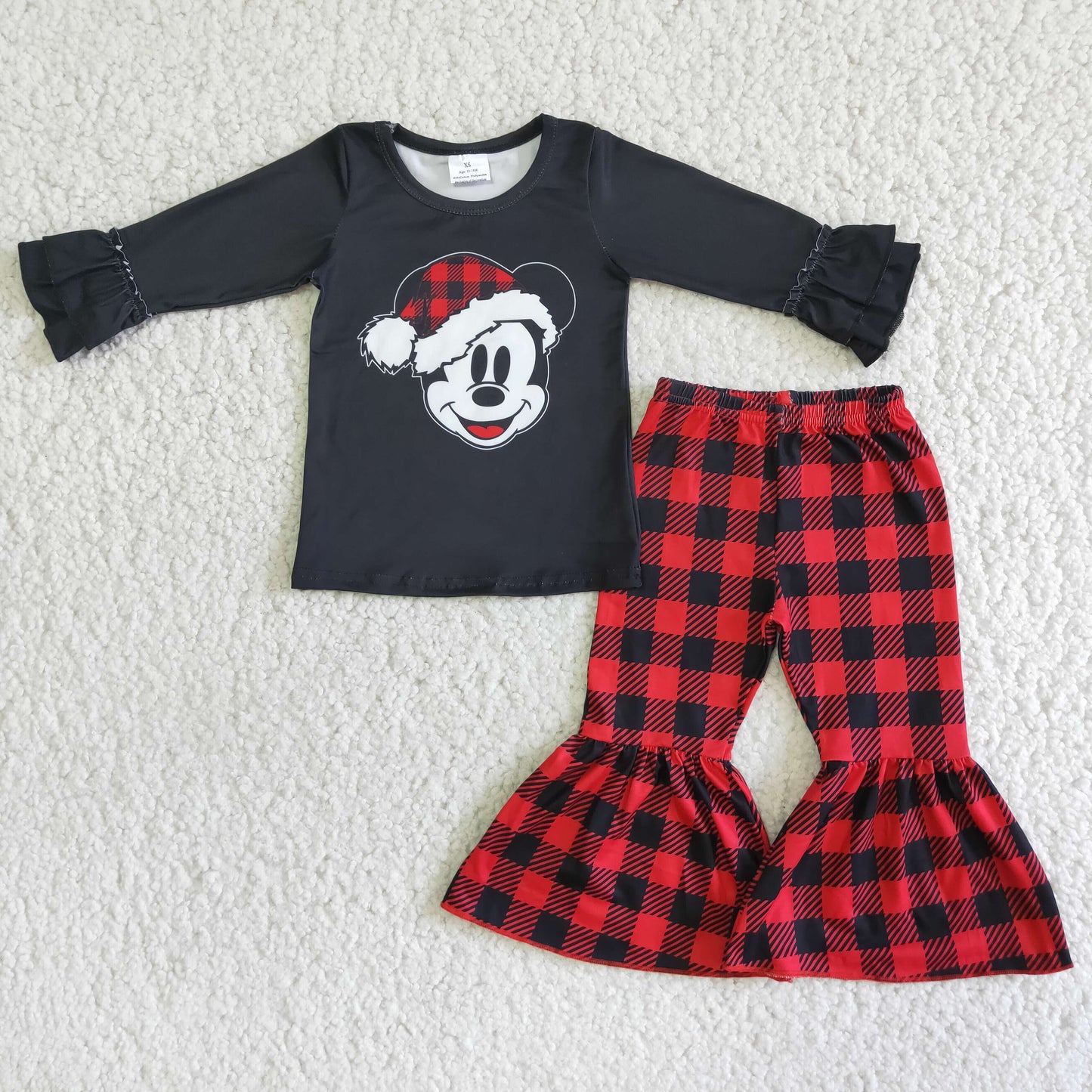 (Promotion) Long sleeve mouse print black top bell bottom pants Christmas outfits 6 A4-11