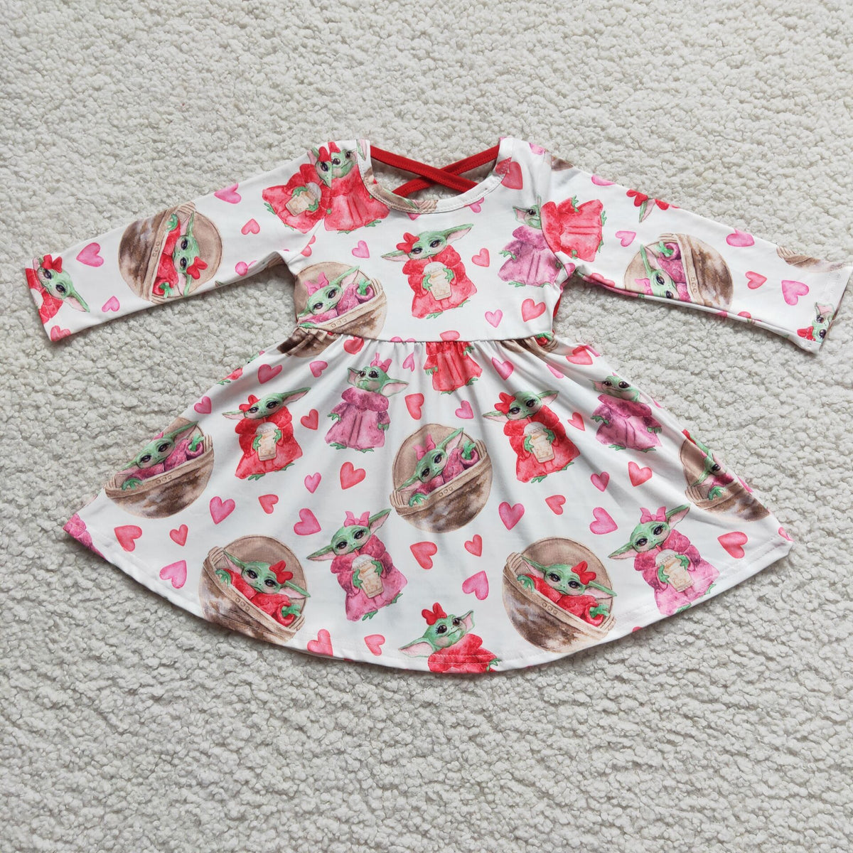 (Promotion)6 A2-4 Cartoon Characters Hearts Print Girls Valentine's Day Dress