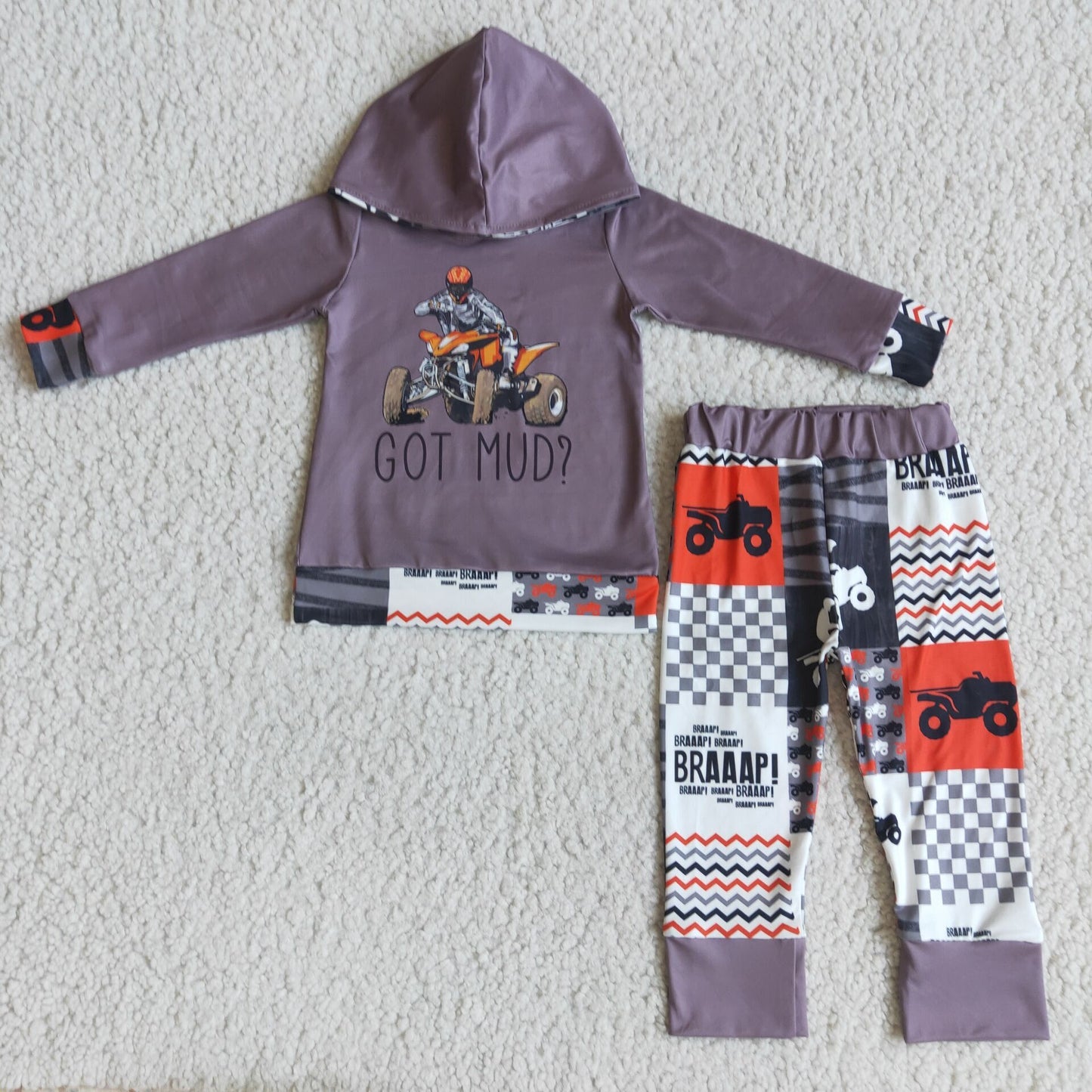 Boy's GOT MUD print hooded outfits 6 A10-28