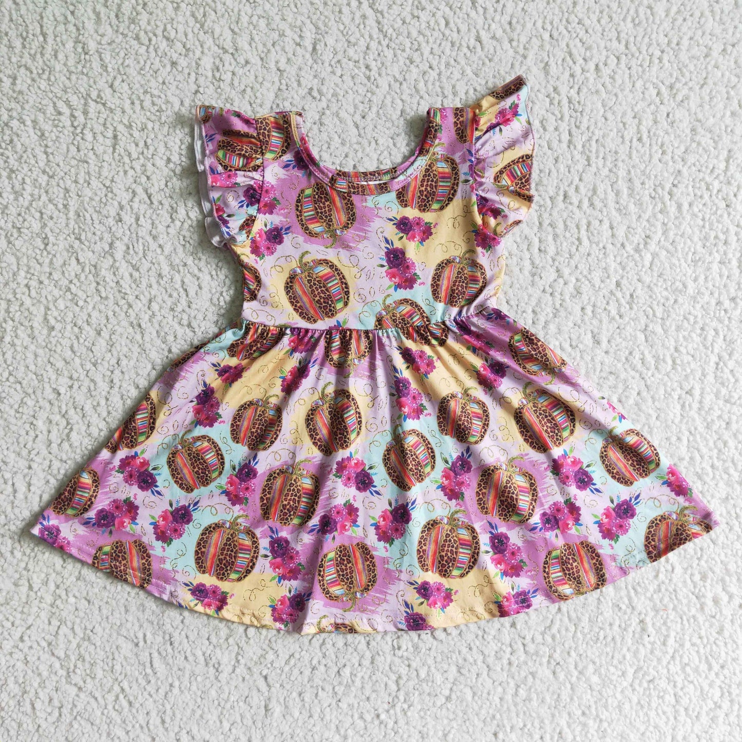 Girls flutter sleeves fall pumpkin dress GSD0132