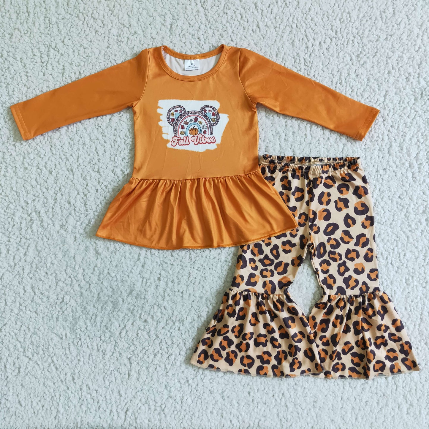 GLP0115 Fall Vibes Pumpkin Orange Top Leopard Bell Pants Girls Fall Clothes Set