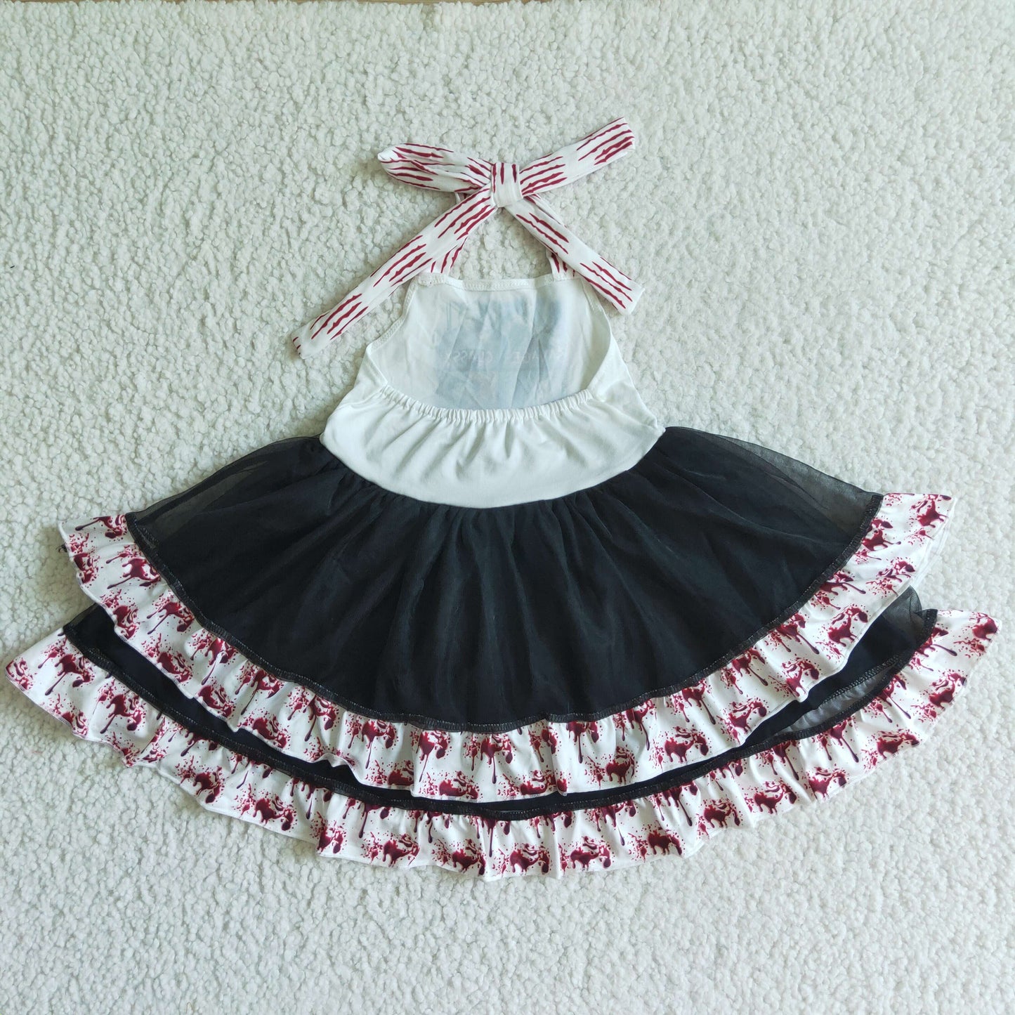 GSD0136 Cartoon Film Characters Print Girls Halloween Halter Ruffle Tulle Dress