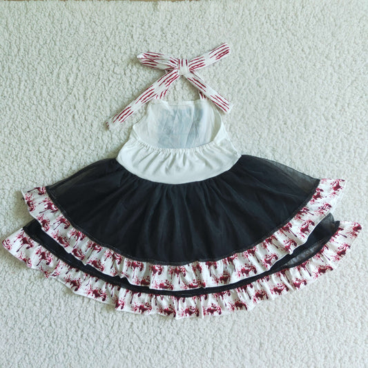 GSD0136 Cartoon Film Characters Print Girls Halloween Halter Ruffle Tulle Dress