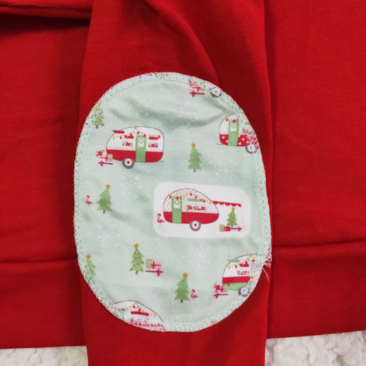 BT0047 Camping Tree Print Red Boys Christmas Long Sleeve Pullover Top