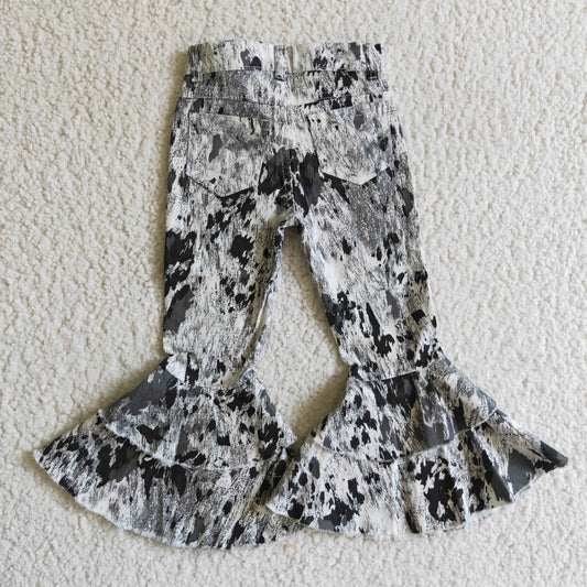 Grey tie-dye denim bell bottom jeans P0023