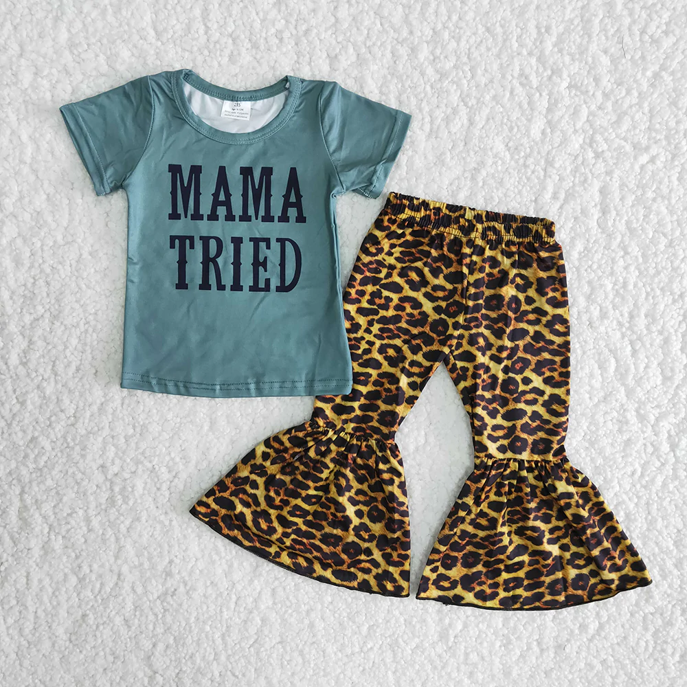 (Promotion)Girls MAMA TRIED leopard print bell pants outfit C5-23