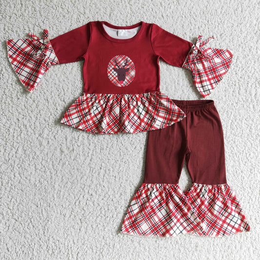 Girls Christmas reindeer print with bow 3 pcs Outfits GLP0202