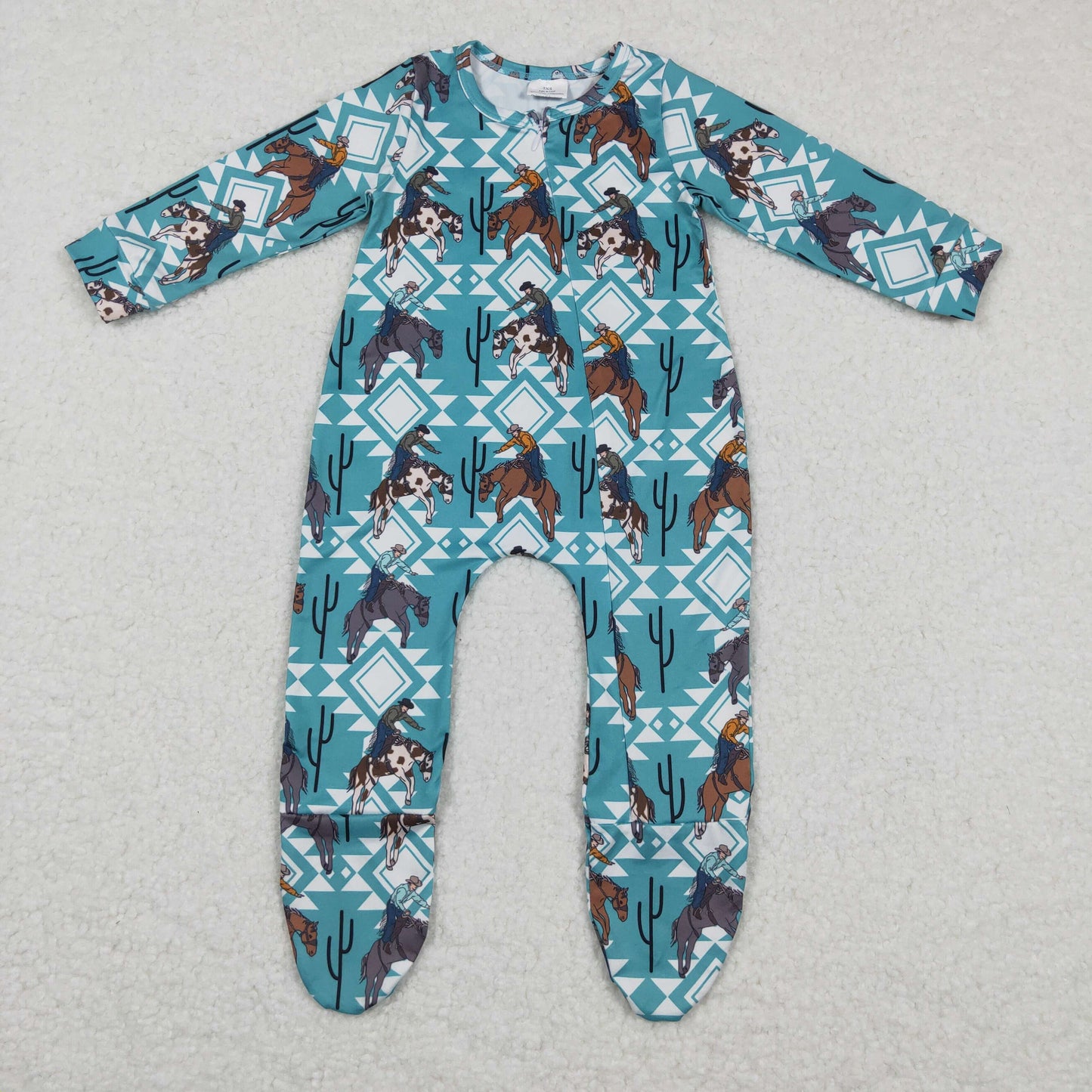Baby western print footie romper LR0248