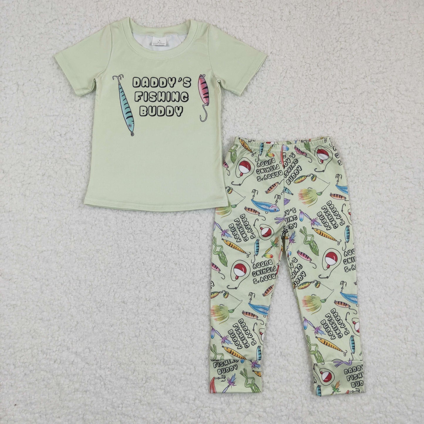 BSPO0038 Daddy's Fishing Buddy Print Boys Clothes Set