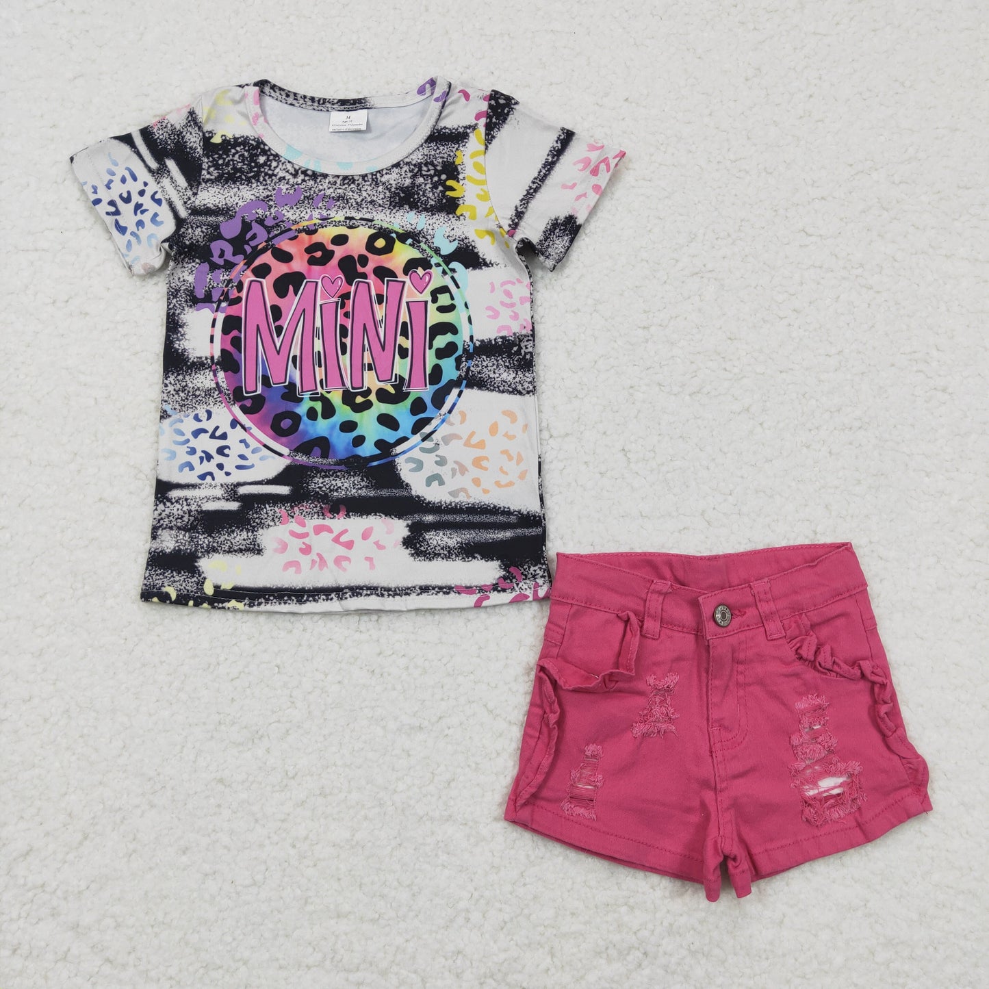 Baby girls Mini summer shirt hotpink denim shorts Clothes sets GSSO0146