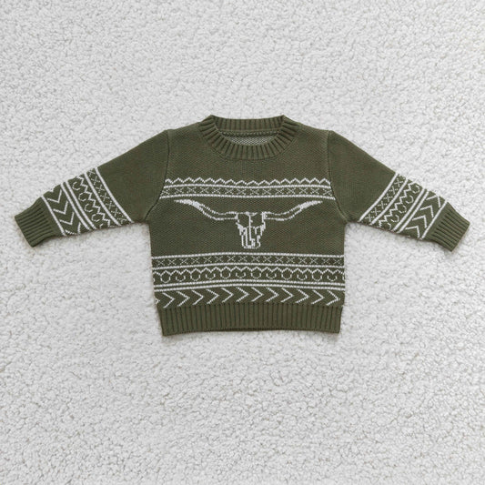 BT0178 Boys western cow skull print woolen sweater
