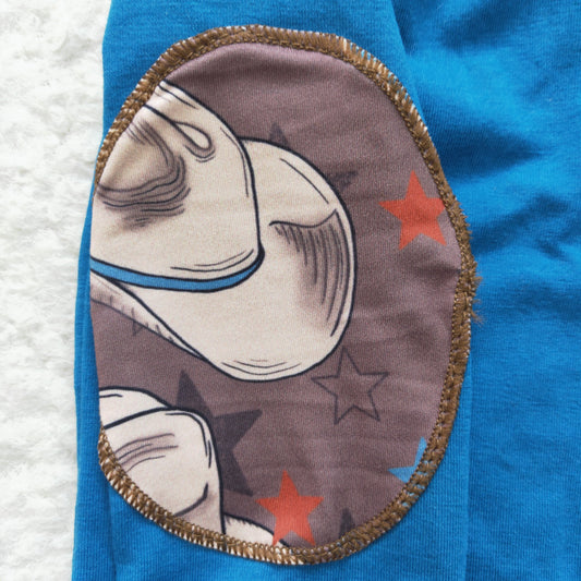 BT0101 Howdy Cowboy Hat Blue Print Boys Long Sleeve Zipper Pullover Top